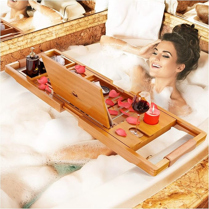 Your Majesty Lux Craft Bamboo Bathtub Caddy Tray [1-2 Adults Expandable Bathtub Tray] Durable and... | Amazon (US)