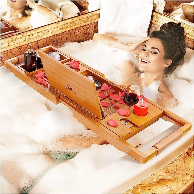 Your Majesty Lux Craft Bamboo Bathtub Caddy Tray [1-2 Adults Expandable Bathtub Tray] Durable and... | Amazon (US)