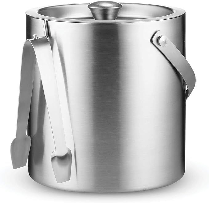 Double-Wall Stainless Steel Insulated Ice Bucket With Lid and Ice Tong [3 Liter] Included Straine... | Amazon (US)