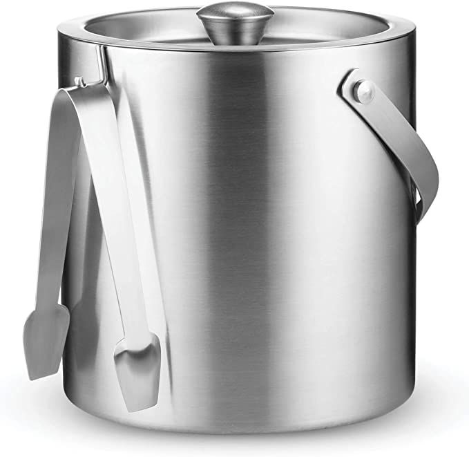 Double Wall Stainless Steel Insulated Ice Bucket With Lid and Ice Tongs [3 Liter] Included Strain... | Amazon (US)