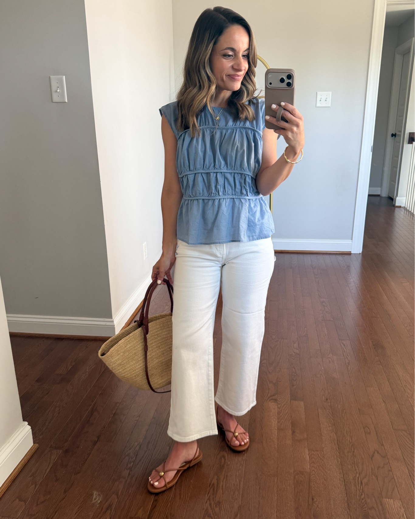 A mix of petite-friendly LOFT tops that can be styled casually for work!

Outfit 1:
Blue top (LOFT): petite xxs
White jeans (LOFT): petite 24 / 11” rise / 24.5” inseam 
Sandals (Dolce Vita): true to size

Outfit 2:
Striped top (LOFT): petite xxs
Navy pants (Aritzia): 0 - but should have gone 00, they run large. 11.5” rise (sits relaxed in your frame) / 24” inseam
Shoes (Sam Edelman): true to size

Outfit 3:
Top (LOFT): petite xxs
Cropped wide leg pants (Quince): 0 short 11” rise 24” inseam the Palmer pants I shared from LOFT are very similar fabric and fit, they have a 10” rise and a 28” inseam.
Shoes: true to size in French sand

My measurements for reference: I’m 4’10” and 105lbs. My bust, waist, and hip measurement is 32”, 24”, and 36”.

#LTKSaleAlert #LTKPetite #LTKWorkwear