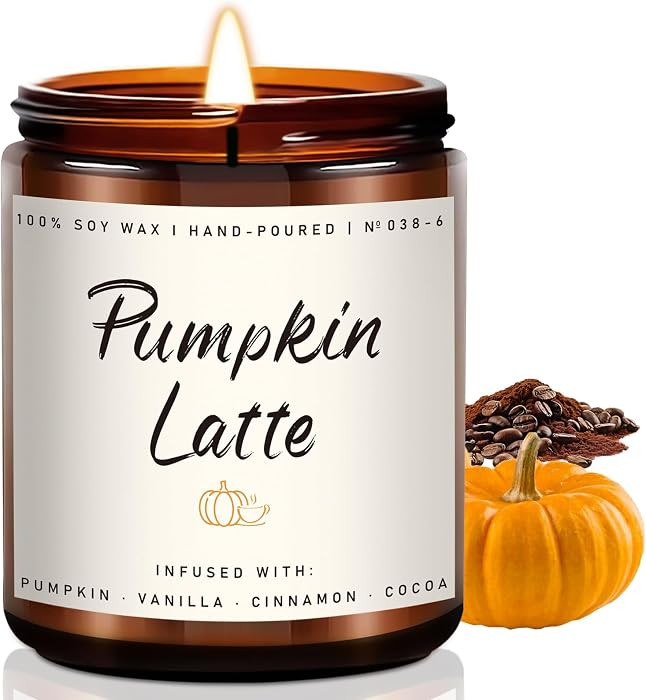 Fall Candles, Pumpkin Latte Scented Candle \u2013 Fall Soy Candle for Home | Autumn Aromatherapy ... | Amazon (US)