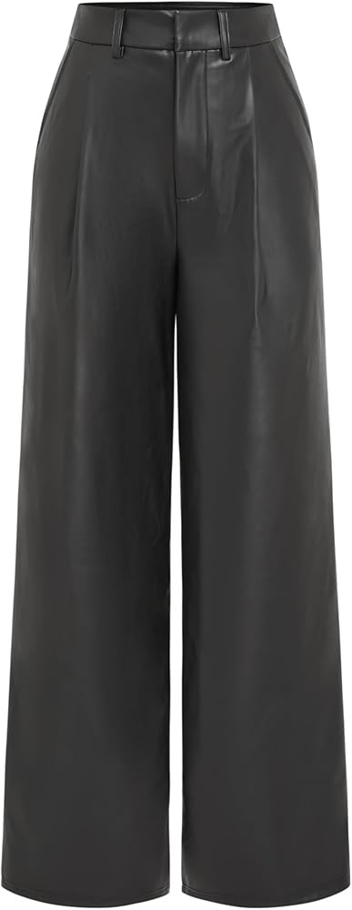 CIDER Faux Leather High Waist Solid Pocket Wide Leg Trousers | Amazon (US)