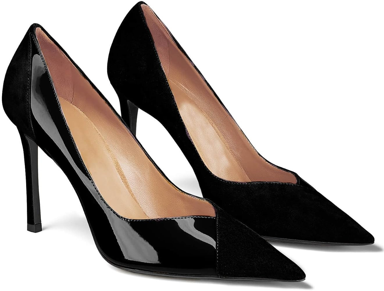 Coutgo Womens Pointed Toe High Heels Pumps Patent Suede Stiletto Heel Slip on Office Party Weddin... | Amazon (US)