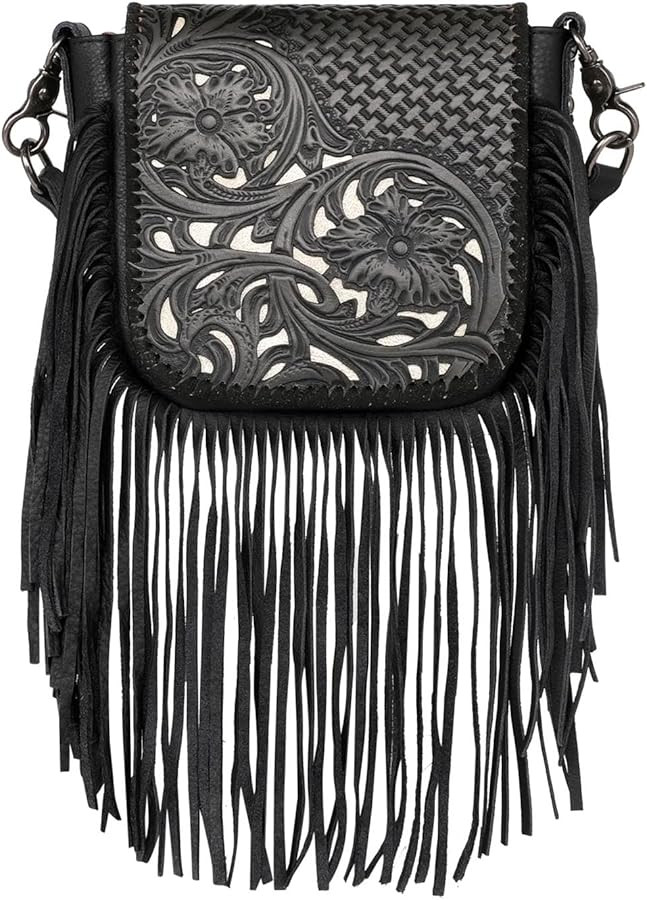 Montana West Handcrafted Leather 4 in 1 Bundle Clutch Crossbody Biker Bag w Fringe & Coin Key Fob | Amazon (US)