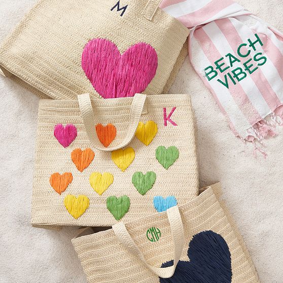 Heart Embroidered Oversized Straw Beach Bag | Mark and Graham | Mark and Graham