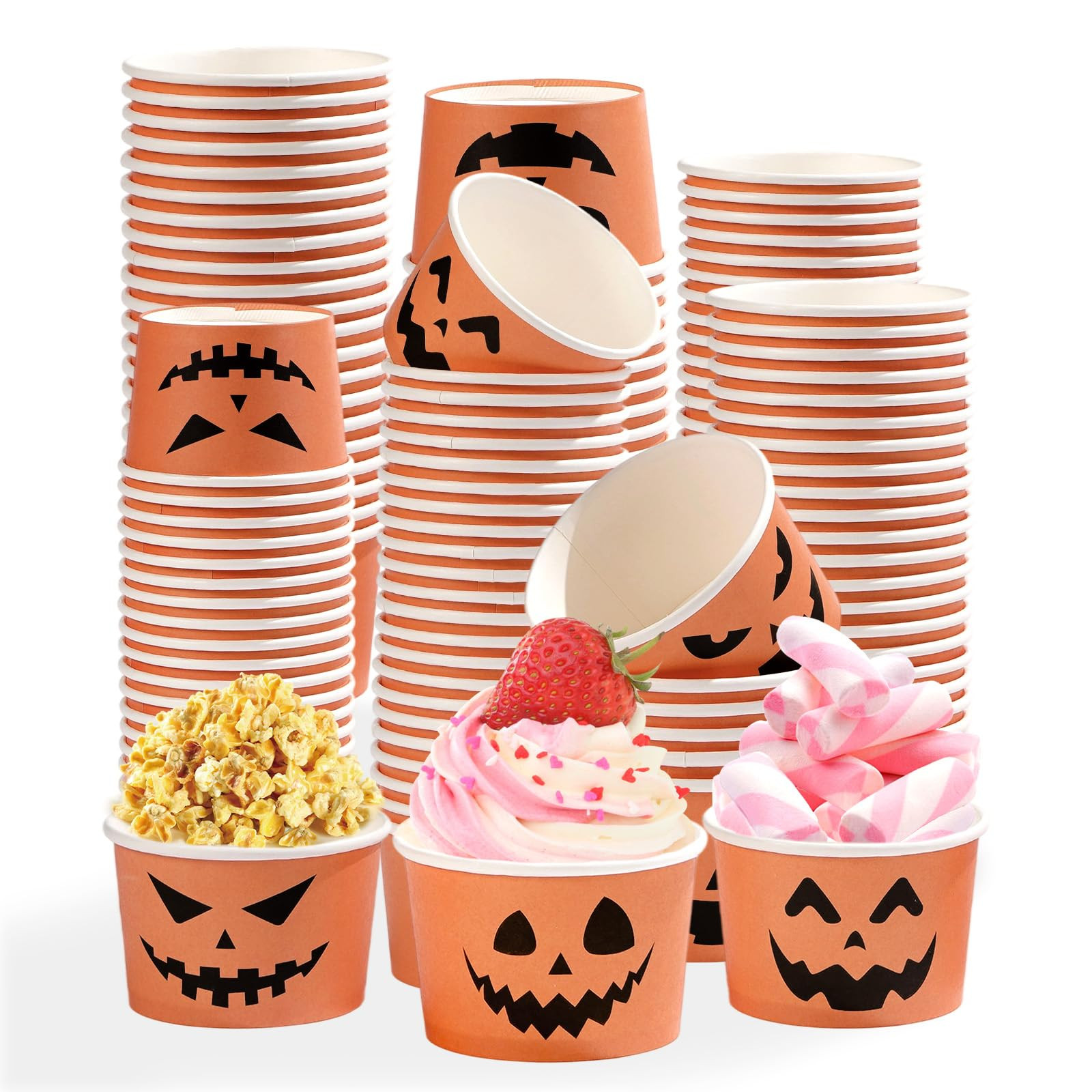 Grencian 120 Pcs Halloween Treat Snack Cups 12 Oz Disposable Pumpkin Ghost Bowls Disposable Paper... | Amazon (US)
