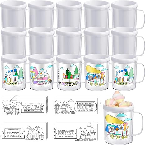 Nitial 16 Pcs Winter Express DIY Mugs for Kids 10 oz Christmas Color Your Own Cups Design Your Ow... | Amazon (US)