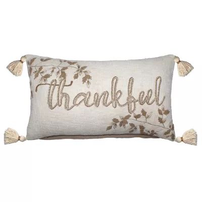 Bee & Willow™ Harvest "Thankful" Rectangular Throw Pillow in Ivory | Bed Bath & Beyond | Bed Bath & Beyond