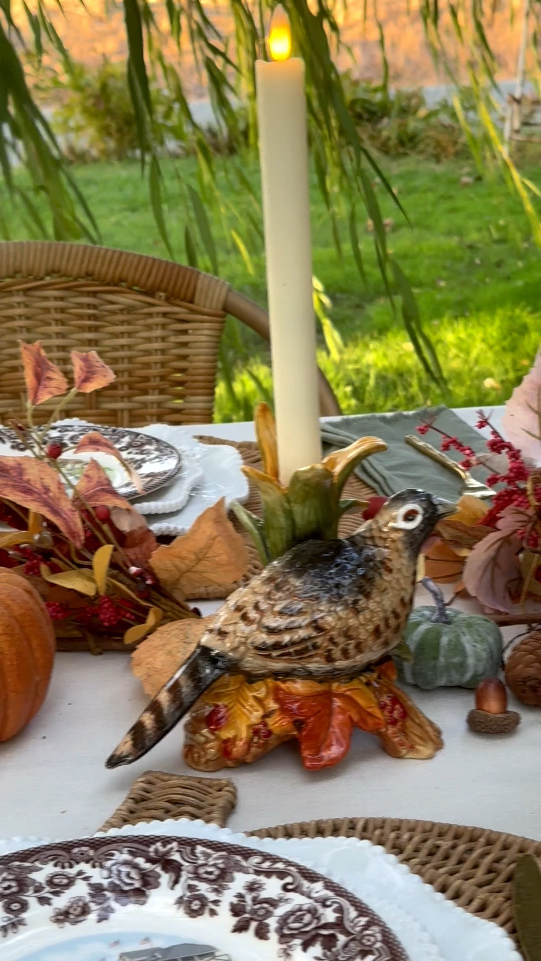 #ad The perfect Thanksgiving tablescape either beautiful pheasant candleholders, gorgeous autumn decor, and stunning equestrian plates from @Wayfair ❤️ #wayfairpartner #wayfair