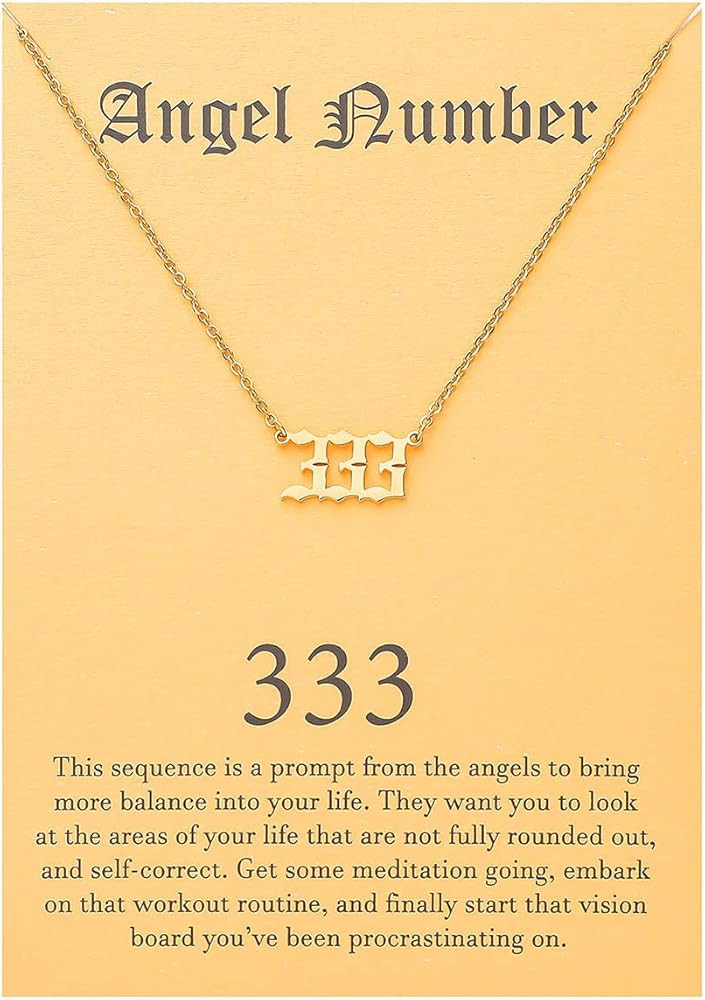 Tasunom Old English Angel & Number Necklace Numerology Jewelry for Women 18K Gold Plated Stainles... | Amazon (US)