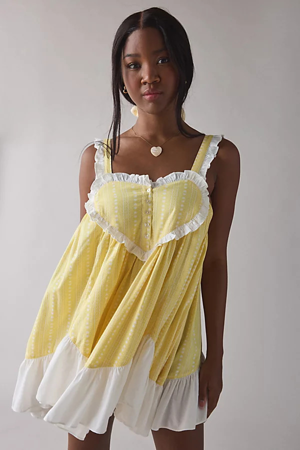 Out From Under Eat Your Heart Out Ruffle Babydoll Sleep Dress in Yellow, Women's at Urban Outfitters | Urban Outfitters (US and RoW)