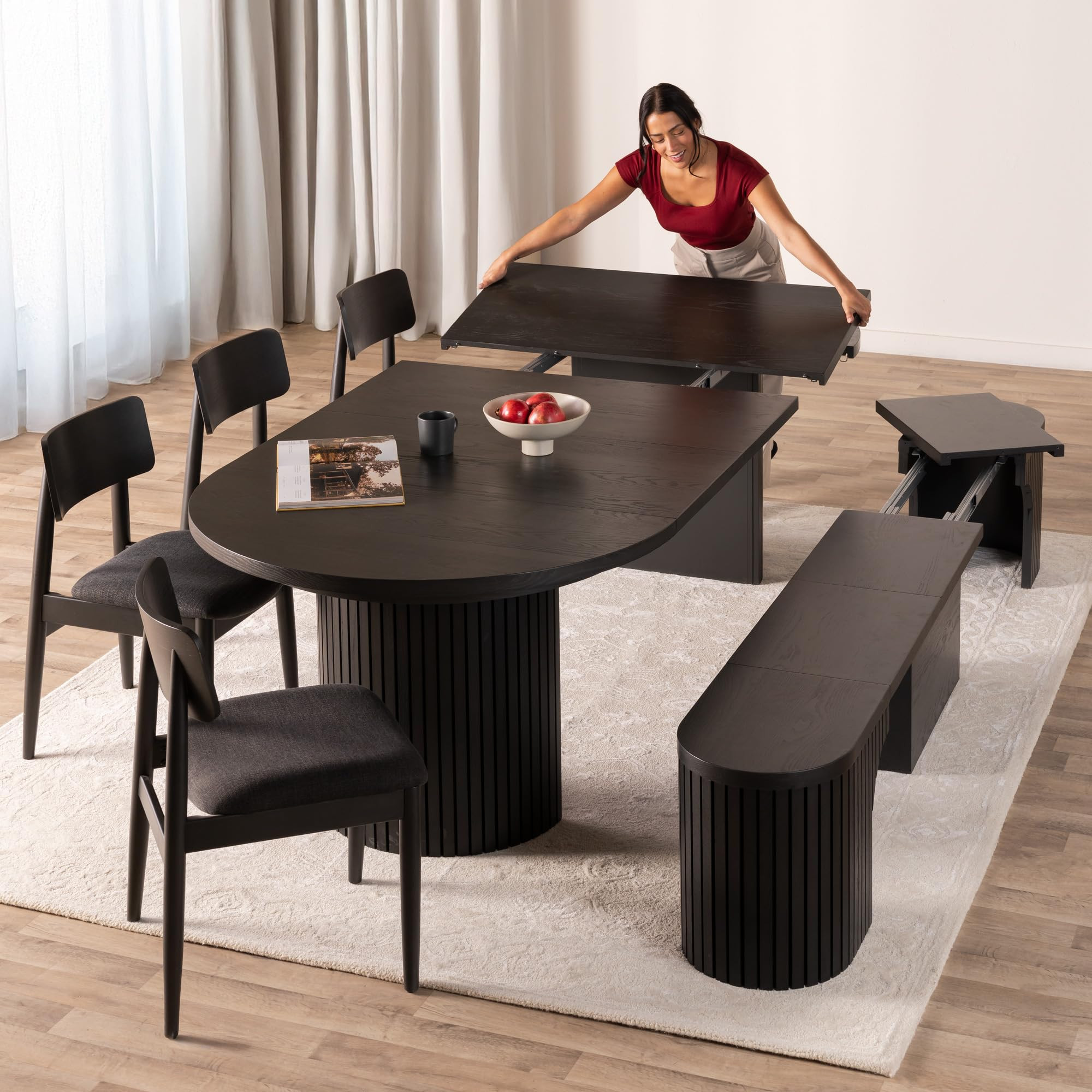 Transformer Table - Solid Wood Extendable Round Dining Table Set with Bench and 4 Chairs, Seats 4... | Amazon (US)