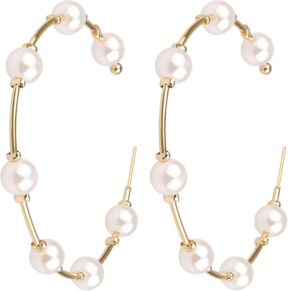Pearl Hoop Earrings for Women Fashion Hypoallergenic Girls Pearl Earrings Drop Dangle Earrings Je... | Amazon (CA)