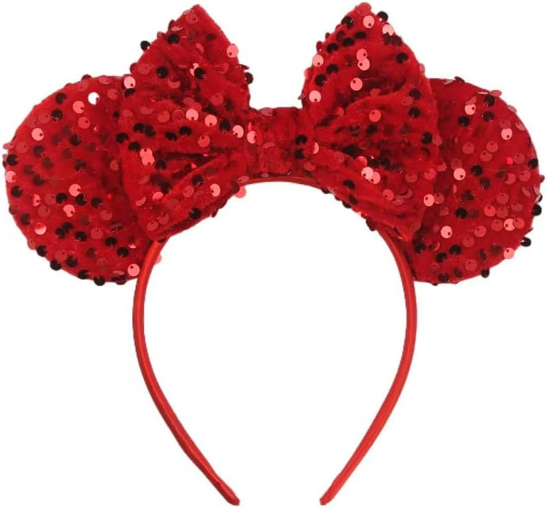 Red Mouse Ear Headband with Full Sequins, Glittering Hair Bow Headband, Shiny Party Christmas Hea... | Amazon (US)