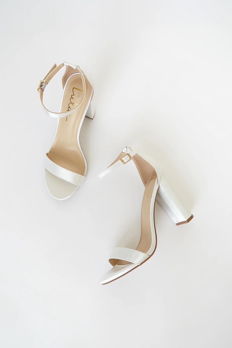 Taylor Ivory Satin Ankle Strap Heels | Lulus