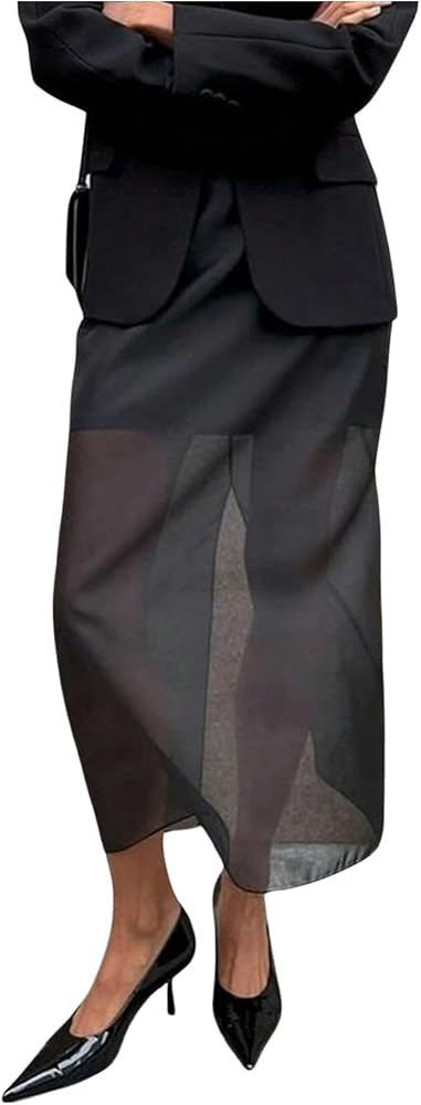 GORGLITTER Women's Mesh Maxi Skirt Back Slit High Waist Elegant Long Skirts Business Casual Outfi... | Amazon (CA)