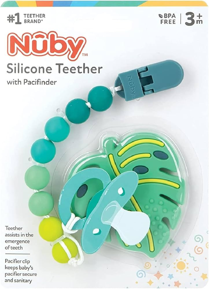 Nuby All Silicone Teether with Bonus Silicone Pacifinder with Clip - 3+ Months, 1pk,Monstera Leaf | Amazon (US)