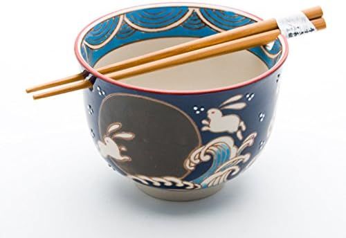Quality Japanese Ramen Udon Noodle Bowl with Chopsticks Gift Set 5 Inch Diameter (Moon Rabbit) | Amazon (US)