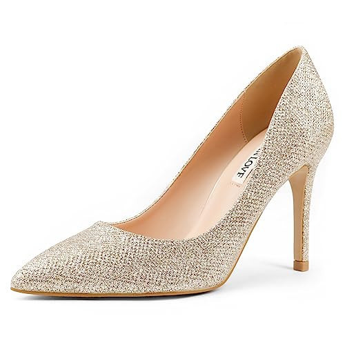 JOY IN LOVE Women's Pumps Shoes 3.5" High Heels Pointy Toe Stiletto Pumps Gold Glitter 10.5US | Amazon (US)