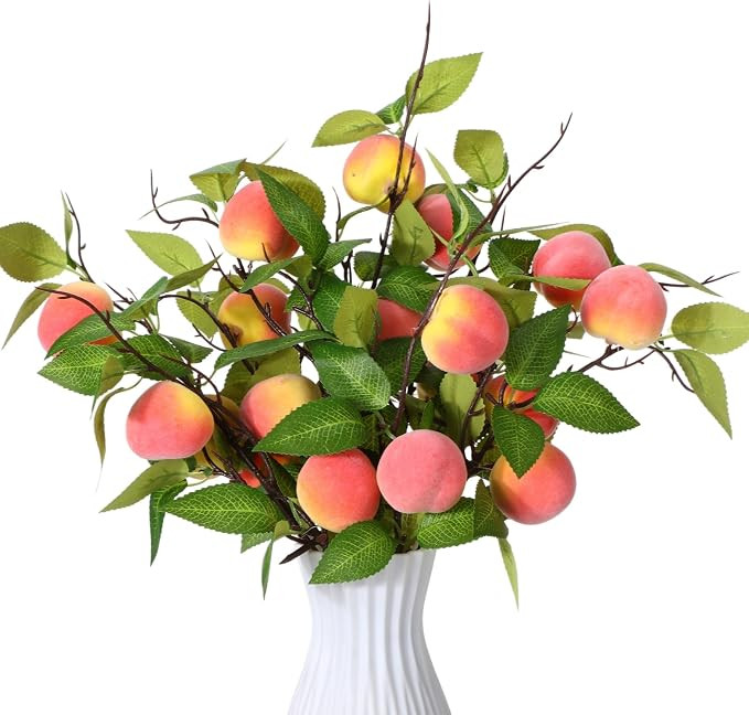 10 Pcs Artificial Peach Branches Realistic Artificial Peach Fruits with Green Leaves Simulation B... | Amazon (US)