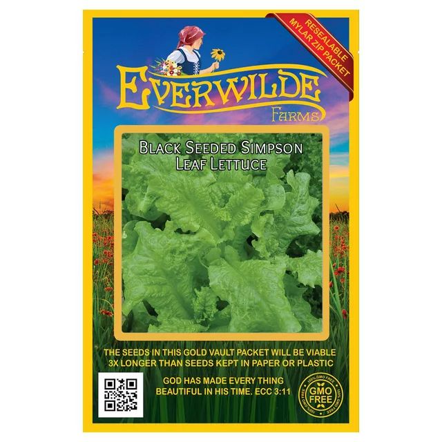 Everwilde Farms - 1000 Black Seeded Simpson Leaf Lettuce Seeds - Gold Vault Jumbo Bulk Seed Packe... | Walmart (US)
