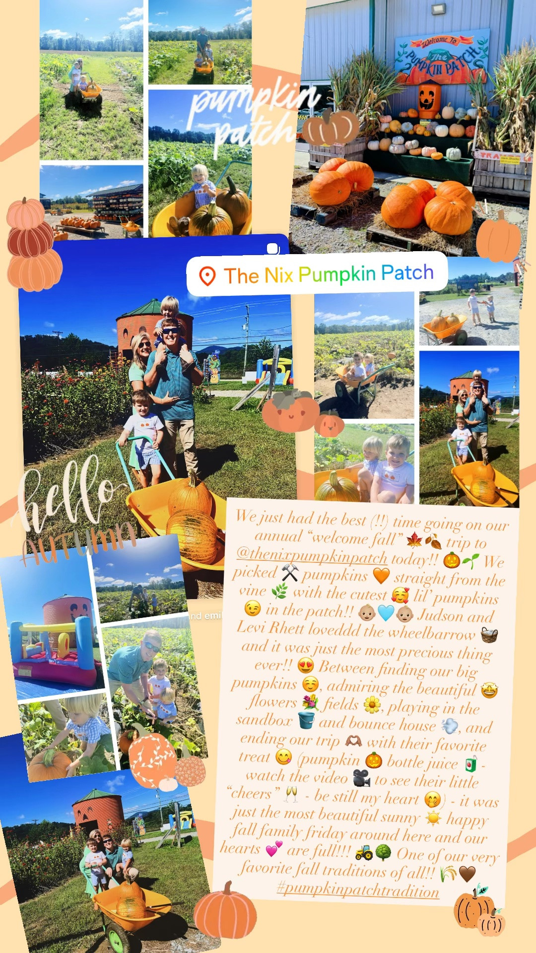 We just had the best (!!) time going on our annual “welcome fall” 🍁🍂 trip to @thenixpumpkinpatch today!! 🎃🌱 We picked ⚒️ pumpkins 🧡 straight from the vine 🌿 with the cutest 🥰 lil’ pumpkins 😉 in the patch!! 👶🏼🩵👶🏼 Judson and Levi Rhett loveddd the wheelbarrow 🧺 and it was just the most precious thing ever!! 😍 Between finding our big pumpkins ☺️, admiring the beautiful 🤩 flowers 💐 fields 🌼, playing in the sandbox 🪣 and bounce house 💨, and ending our trip 🫶🏽 with their favorite treat 😋 (pumpkin 🎃 bottle juice 🧃- watch the video 🎥 to see their little “cheers” 🥂 - be still my heart 🤭) - it was just the most beautiful sunny ☀️ happy fall family friday around here and our hearts 💕 are full!!! 🚜🌳 One of our very favorite fall traditions of all!! 🌾🤎 #pumpkinpatchtradition