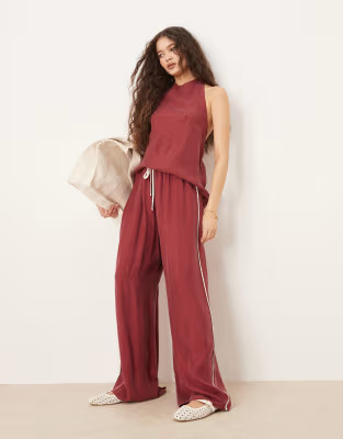 VRG GRL moonscapes wide leg trouser co-ord in burgundy | ASOS (Global)