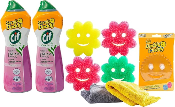 Scrub Daddy Cleaning Supplies Kit - Cif Floral Bundle - Includes Scrub Mommy Dish Sponges, Microf... | Amazon (US)
