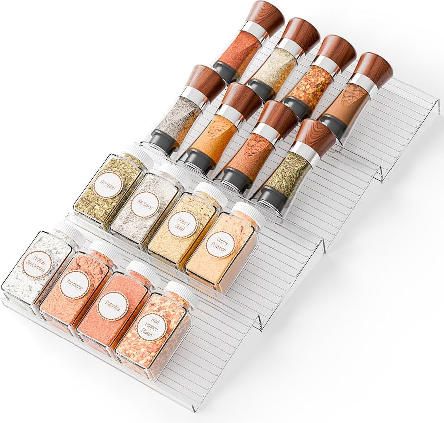 Yieach 4 Pack Adjustable Narrow Spice Rack for Drawer - Expandable From 9" to 17.7" - Acrylic Dra... | Amazon (US)