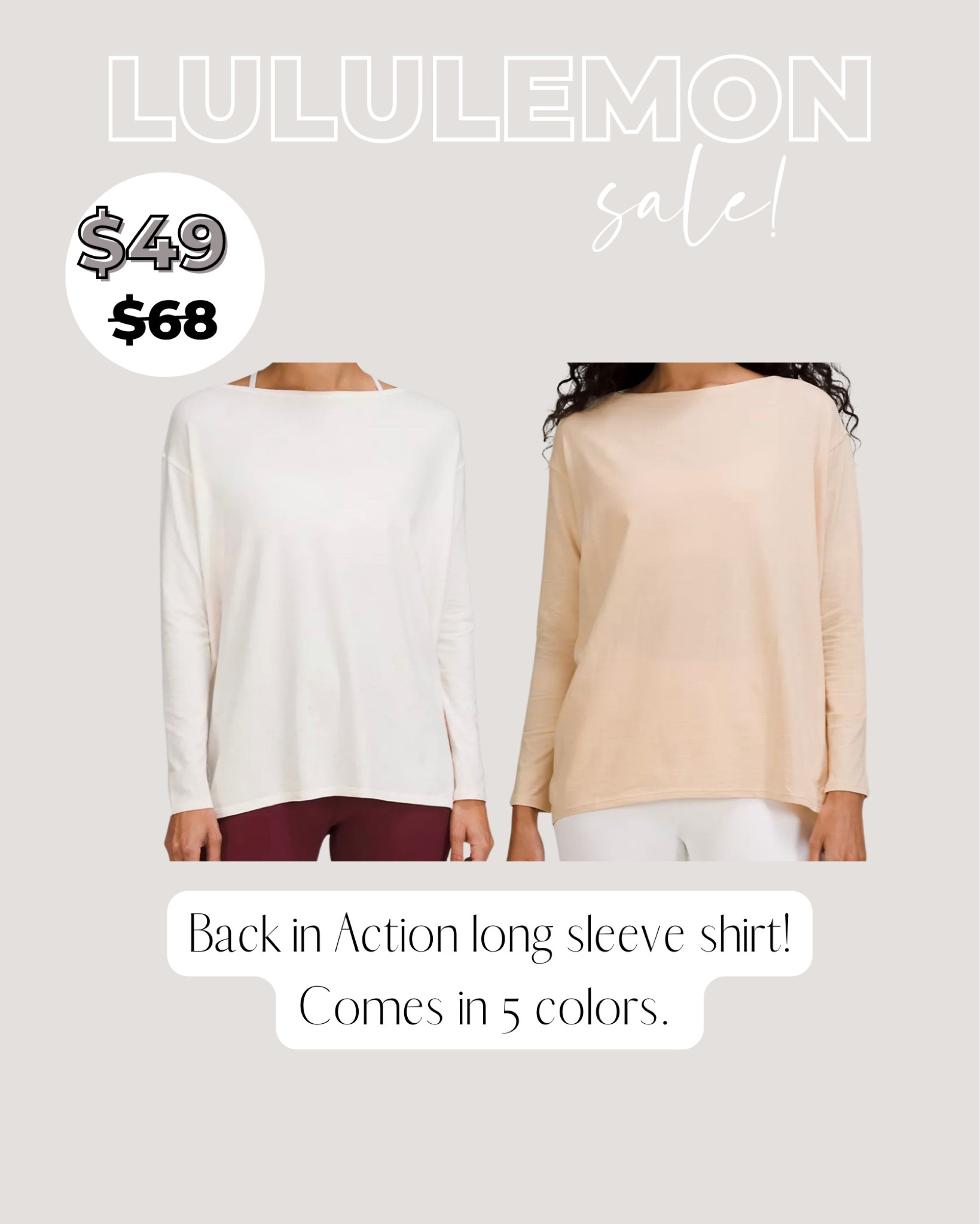 Lululemon back in action long sleeve shirt on sale!!

#LTKunder50 #LTKstyletip #LTKsalealert