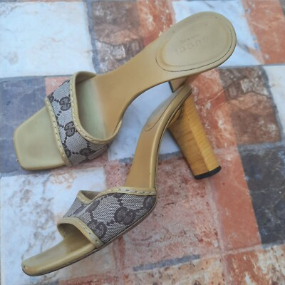 Gucci GG Yellow mules women Heels, VINTAGE Canvas Gucci Ladies Sandals Eu 36/US6  | eBay | eBay US