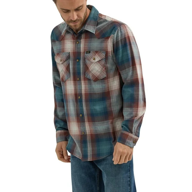 Wrangler® Men's and Big Men's Regular Fit Long Sleeve Fashion Twill Plaid Shirt, Sizes S-2XL | Walmart (US)