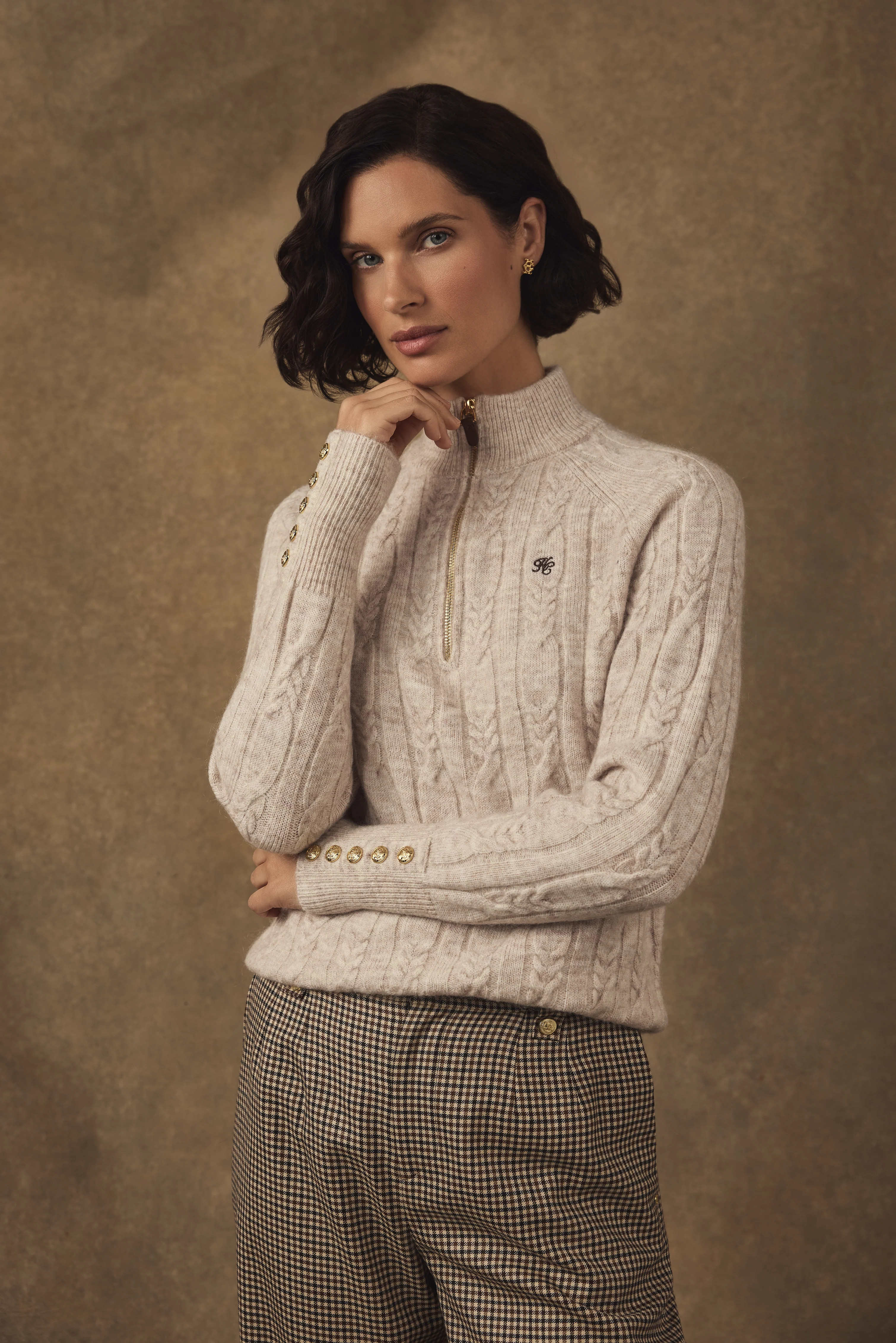 Bridget Quarter Zip Knit (Barley) | Holland Cooper