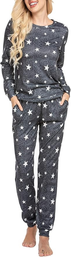 Ekouaer Womens Pajama Set Long Sleeve Sleepwear Star Print Cotton Nightwear Soft Pjs Lounge Sets ... | Amazon (US)