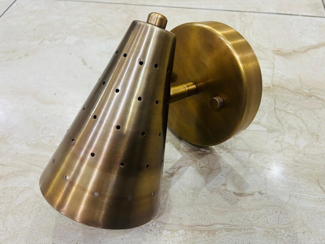 Mid-Century Modern Cone Brass Wall Sconce | Perforated Adjustable Wall Light | Etsy (US)