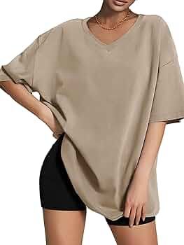 ATHMILE Womens Oversized T Shirts V Neck Tees Half Sleeve Cozy Comfy Tunic 2024 Y2K Tops Casual | Amazon (US)