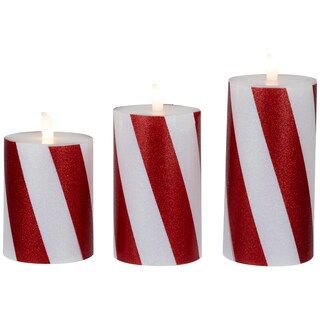 Northlight Set of 3 Candy Cane Stripes Flameless Flickering LED Christmas Wax Pillar Candles 6" | Michaels Stores