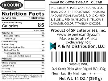 Extra Large Rock Candy Sticks: 18 White Rock Candy Sticks - Original - Individually Wrapped for P... | Amazon (US)