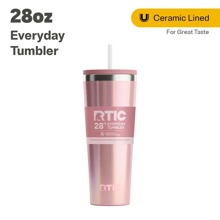 RTIC 28 oz Ceramic Lined Everyday Tumbler, Spill-Resistant Straw Lid, Dusty Rose Glitter | Walmart (US)