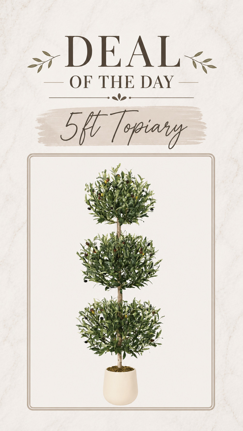 🌿 Deal of the Day: 5FT Artificial Topiary Tree 🌿

Elevate your entryway, living room, patio, or office with this elegant 5FT artificial topiary tree. The perfect blend of timeless greenery and low-maintenance style, it adds instant sophistication to any space without the upkeep.

#LTKSeasonal #LTKHome