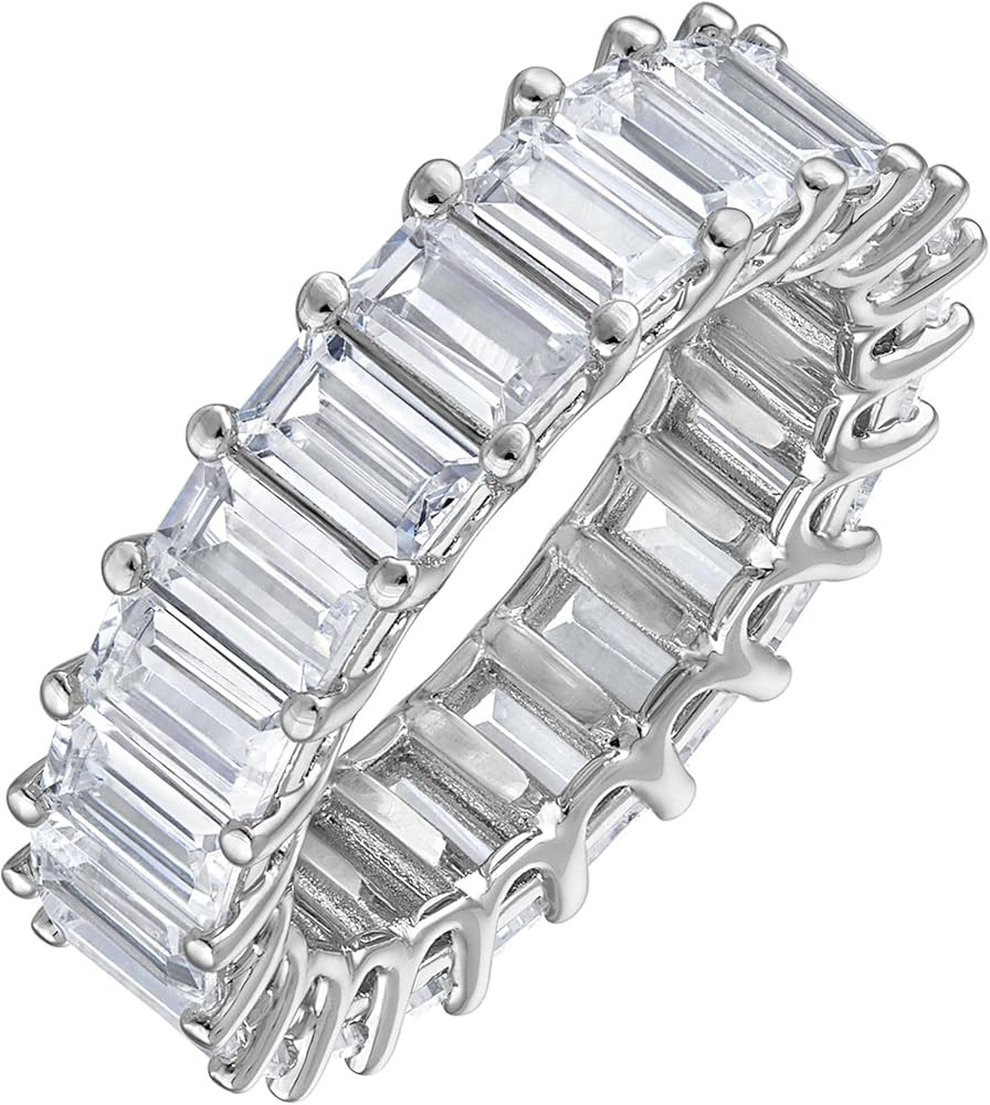 KISPER 14K White Gold Plated Eternity Band Rings for Women - AAAAA Cubic Zirconia Round Oval Emer... | Amazon (US)