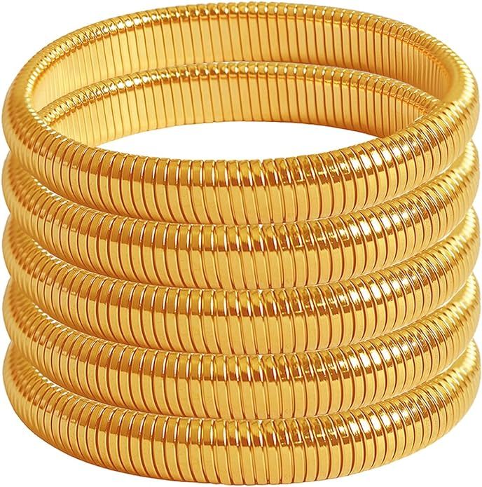 Salircon Gold Bangle Bracelets Set Stackable Gold Stretch Bracelets for Women 2023 Trendy Snake C... | Amazon (US)