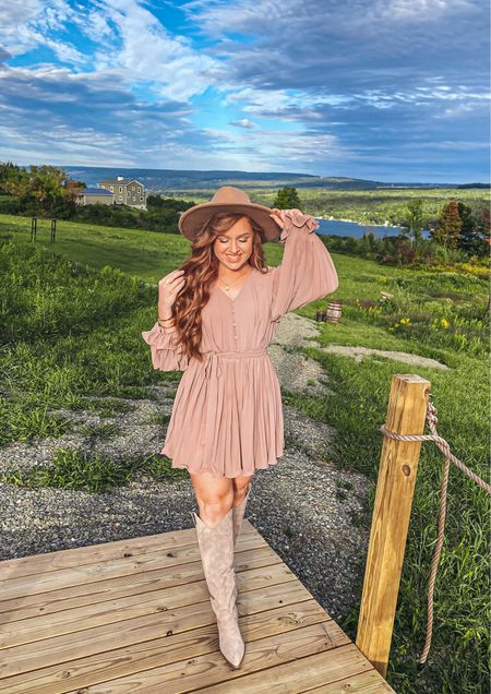 Cute fall mauve color romper from pink lily with tan tall cowboy boots 

Code: october20 


#LTKstyletip #LTKtravel #LTKunder50