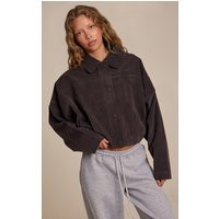 Grey Faux Suede Covered Placket Bomber Jacket | PrettyLittleThing UK