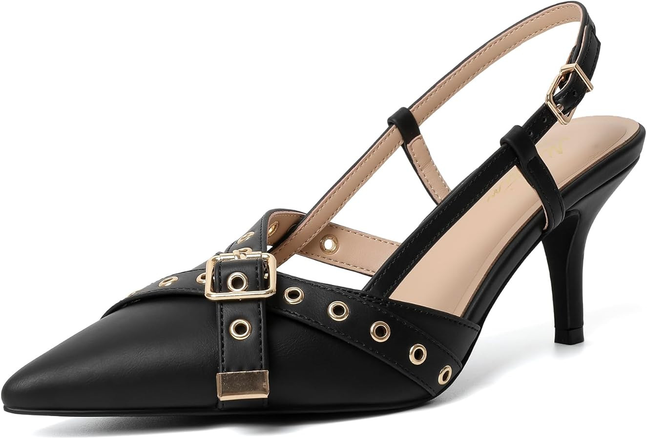 Mostrin Kitten Mules Heels for Women Pointed Closed Toe Heels Vintage Slip on Stiletto Dressy Pum... | Amazon (US)