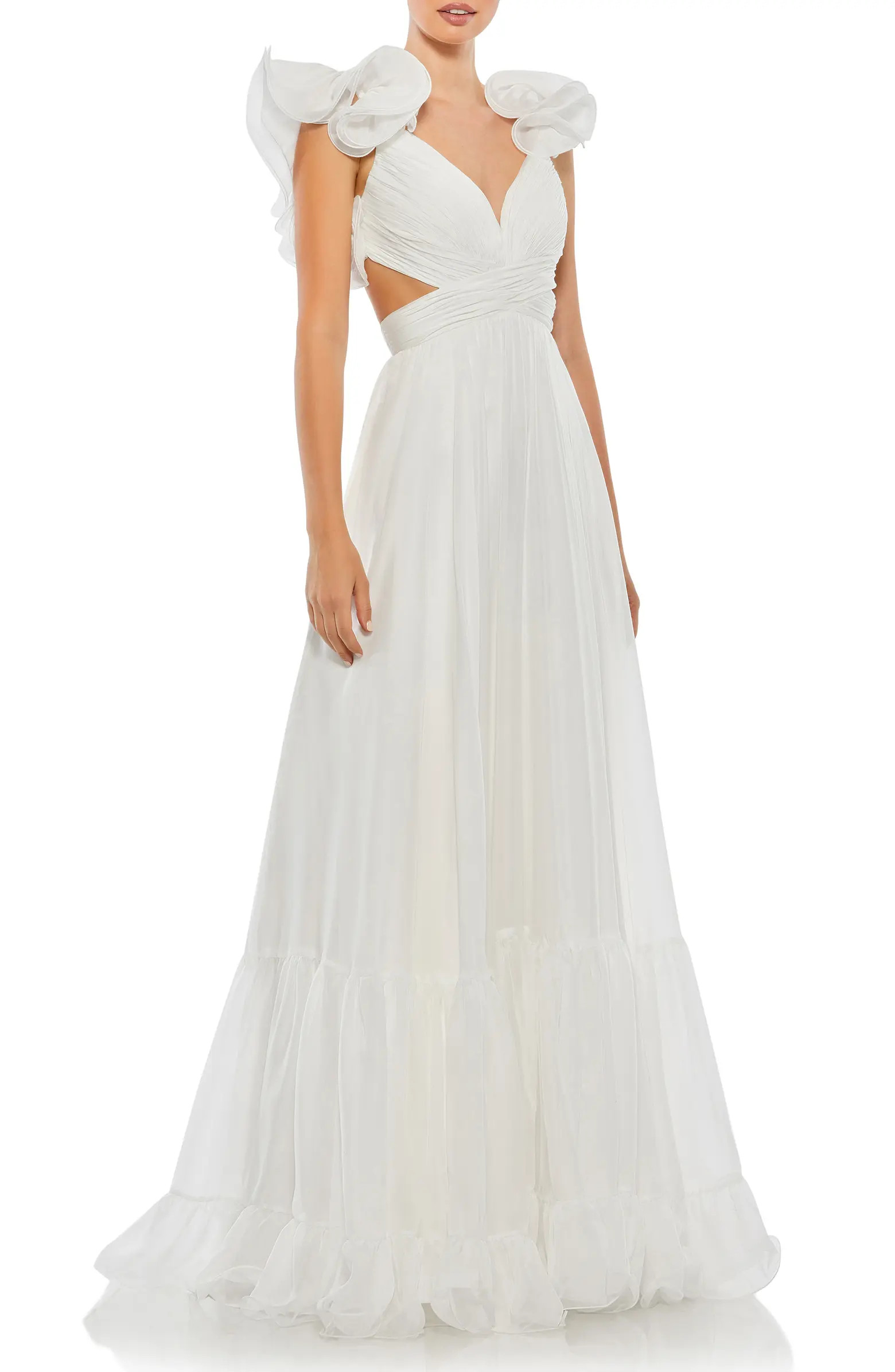 Rosette Chiffon Cutout Empire Waist Gown | Nordstrom