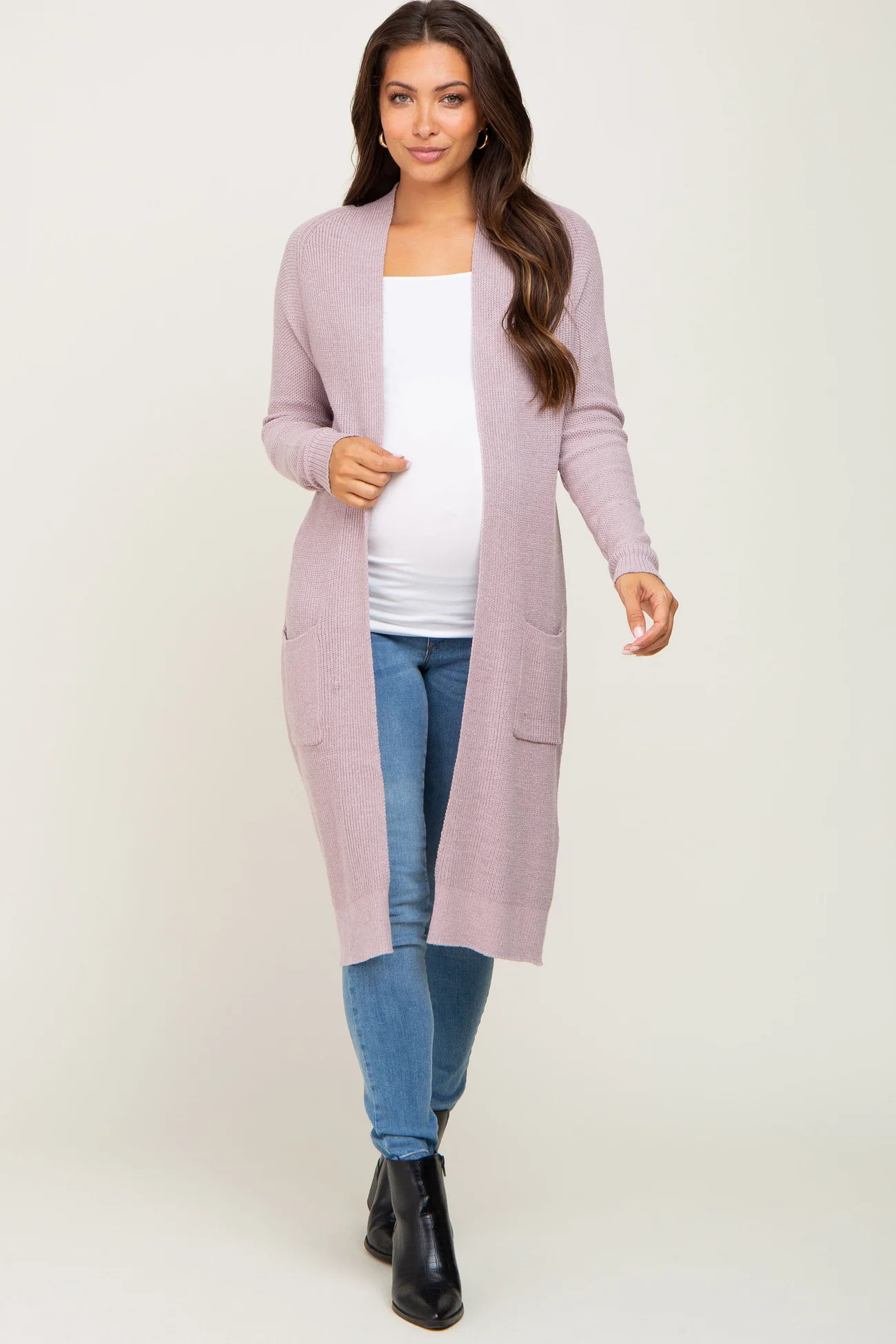 Mauve Open Front Long Maternity Cardigan | PinkBlush Maternity