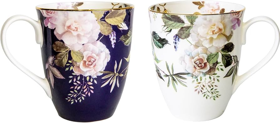 Peipocron, Bone China Rose Mugs, 2-Pack, 15 oz, High Temperature Fired Decals, Hard Yet Thin, Bea... | Amazon (US)