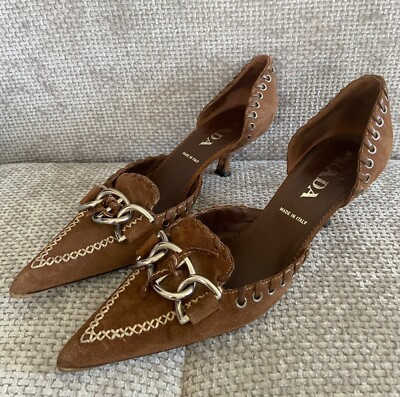 Prada Kitten Heel Grommet Pointy Toe Shoes Leather Suede Brown Vintage Size 37  | eBay | eBay US